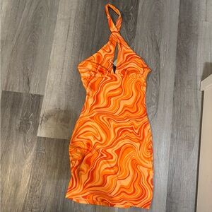 H&M Vibrant Orange Swirl Backless Dress